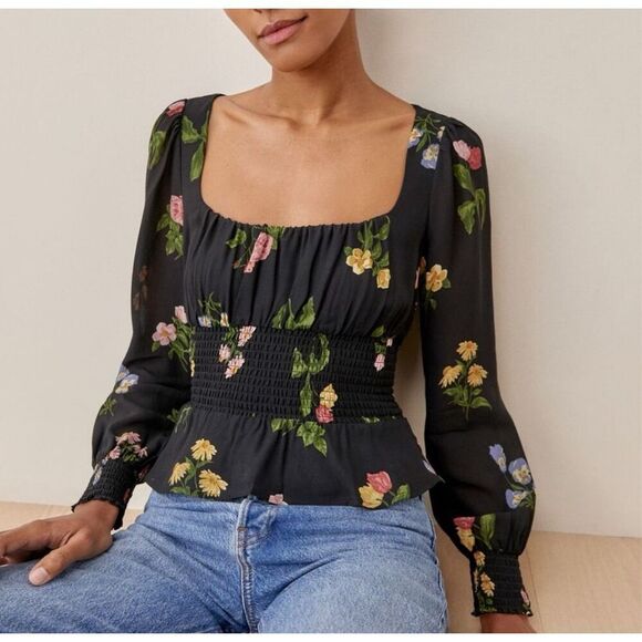 Reformation Hearth Floral Print Crepe Blouse - Picture 1 of 9